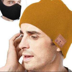 XIKEZAN Bluetooth Beanie in Gold with Separate Black Knit Face Mask